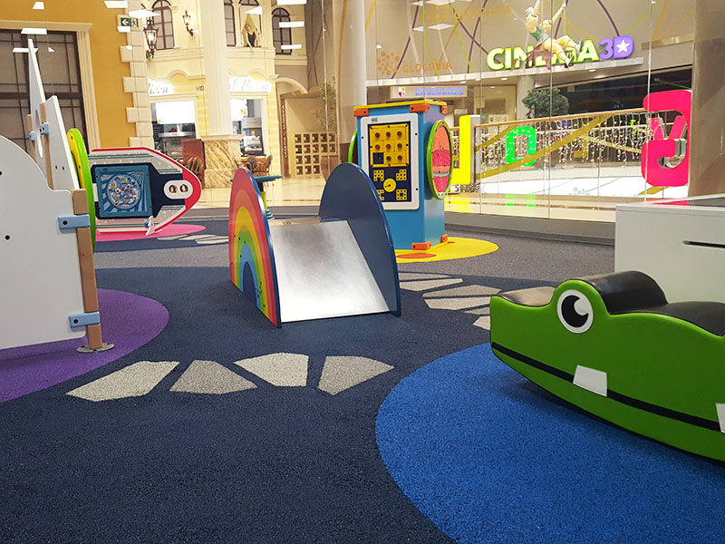 This image shows a custom kids corner in a shopping center
