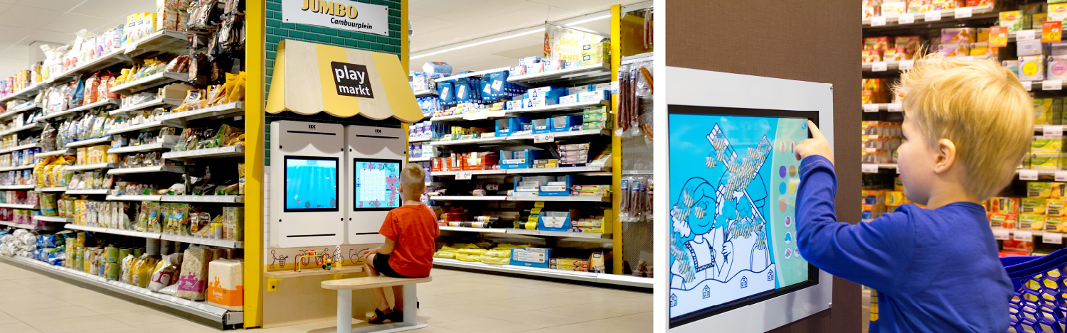 Kinderhoek als onderdeel van het winkelinterieur van supermarkt